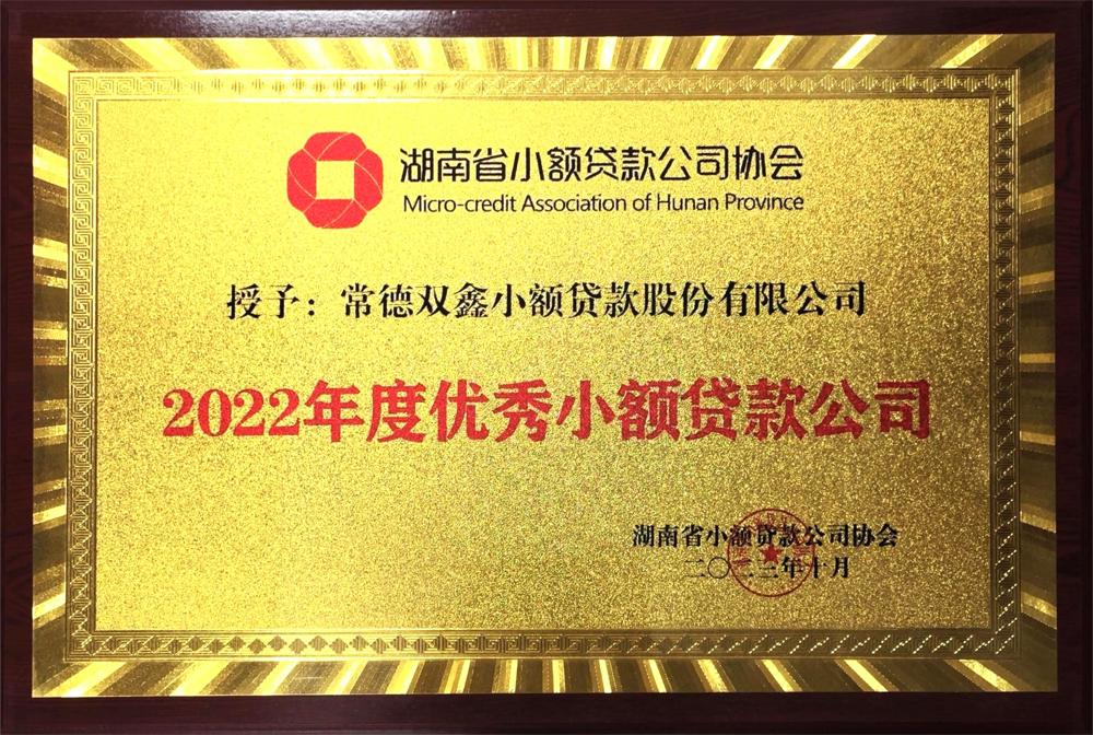 常德双鑫小额贷款股份有限公司：2022年度优秀小额贷款公司